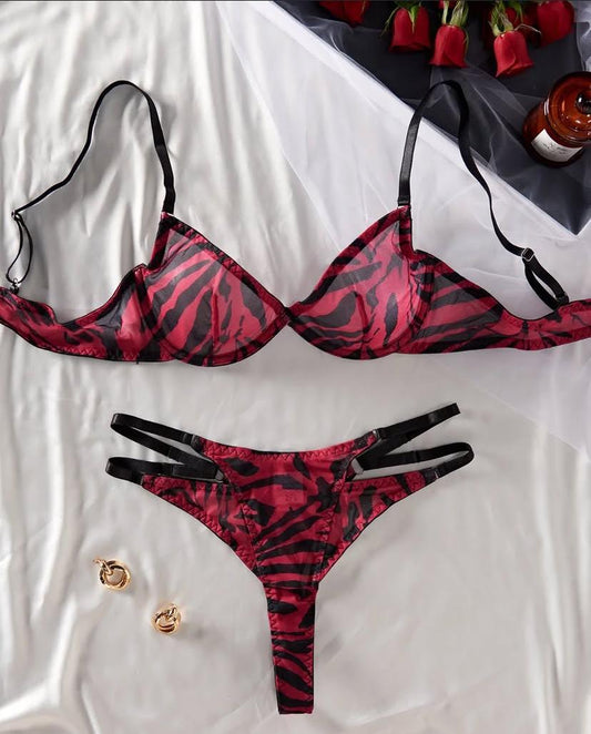 Zebra Print Mesh Net Erotic Lingerie Set