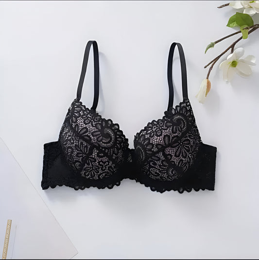 Elegant Scarlet Lace Push-Up Bra
